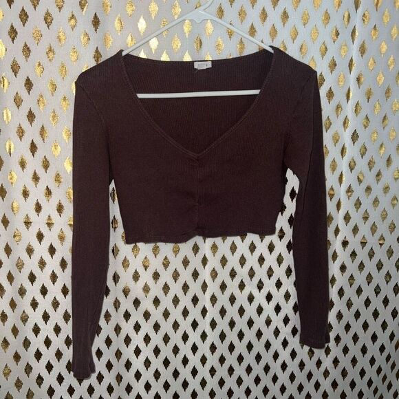Long sleeve brown crop top size L￼ - Picture 1 of 3